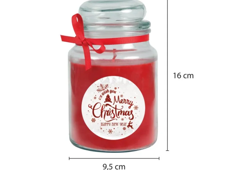 HS Candle Duftkerze & Glas Weihnachten Rot Bonbon 110h