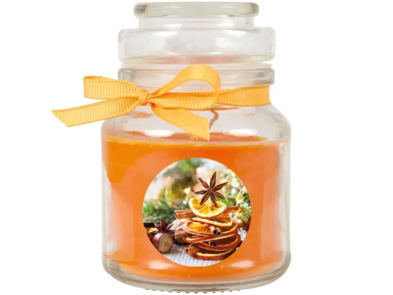 HS Candle Duftkerze & Glas Weihnachten Orange Bonbon 30h