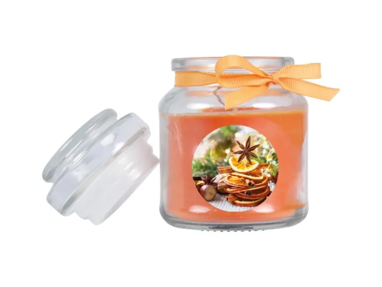 HS Candle Duftkerze & Glas Weihnachten Orange Bonbon 30h
