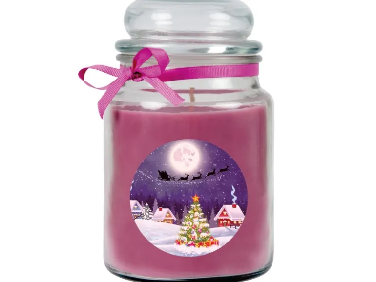 HS Candle Duftkerze & Glas Weihnachten Lila Bonbon 110h