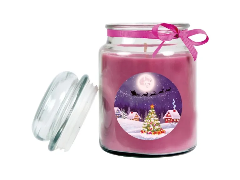 HS Candle Duftkerze & Glas Weihnachten Lila Bonbon 110h