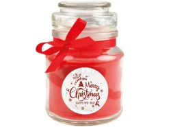 HS Candle Duftkerze & Glas Weihnachten Rot Bonbon 30h