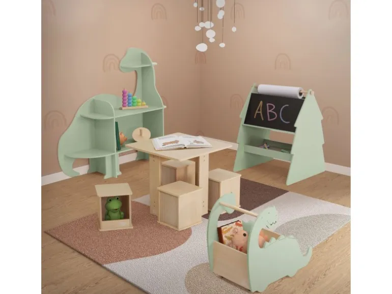 Joyz Kreidetafel Kinder Tanne 68x60x80 cm Grün-Natur Doppelseitig aus Holz