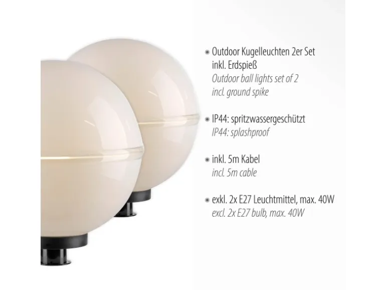 Just Light. Außen-Dekoleuchten Hemis 2-teilig Weiß Ø 40 cm