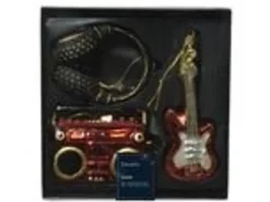 Kaemingk Christbaumschmuck Musik RocknRoll Glas 9 cm Rot Schwarz