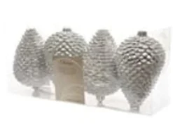 Kaemingk Christbaumschmuck Zapfen Bruchfest  7 cm H 12 cm 4 Stueck Silber