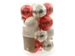 Kaemingk Weihnachtsbaumkugeln Glas  3,5 cm 16 Stueck Rot Weiss  Silber