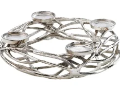 Kobolo Deko Kranz Adventskranz Metall silber für 4 Kerzen D40 cm