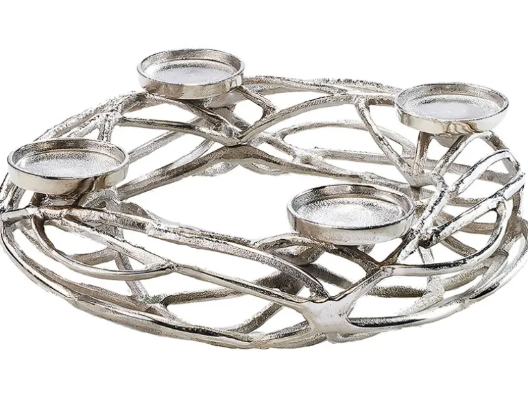 Kobolo Deko Kranz Adventskranz Metall silber für 4 Kerzen D40 cm