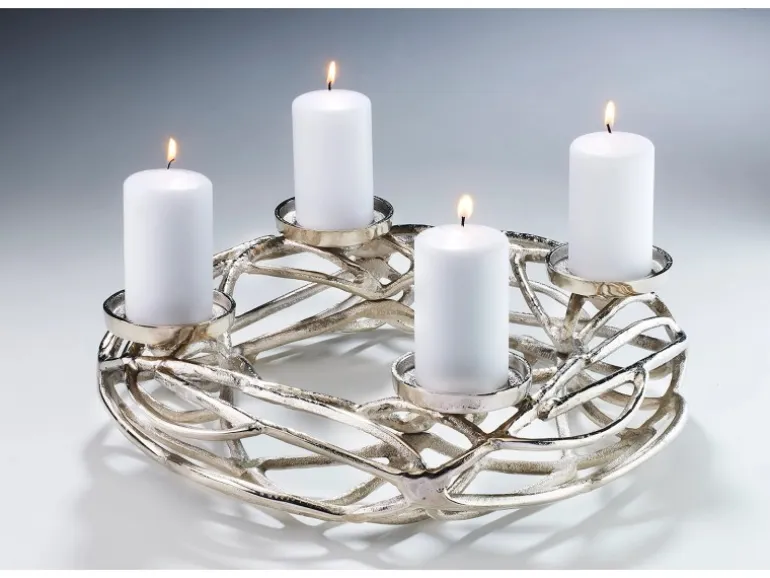 Kobolo Deko Kranz Adventskranz Metall silber für 4 Kerzen D40 cm