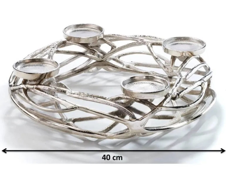 Kobolo Deko Kranz Adventskranz Metall silber für 4 Kerzen D40 cm
