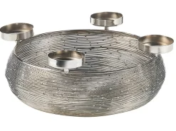 Kobolo Dekokranz Adventskranz aus Metall Silber mit Schale für 4 Kerzen
