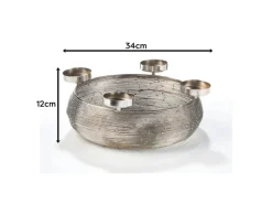 Kobolo Dekokranz Adventskranz aus Metall Silber mit Schale für 4 Kerzen
