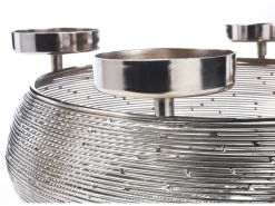 Kobolo Dekokranz Adventskranz aus Metall Silber mit Schale für 4 Kerzen