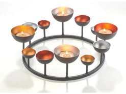 Kobolo Dekokranz Kerzenhalter HUGO für Teelichter Schwarz metallische Farben