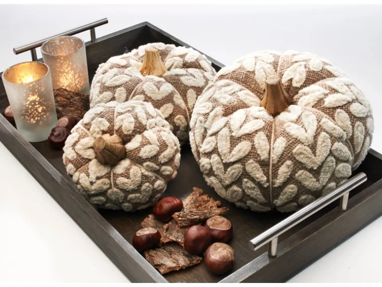 Kobolo Dekokürbis Kürbis aus Textil Set aus 3 Größen Beige