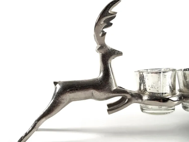 Kobolo Edler Kerzenhalter verziert mit zwei Rentieren für 4 Teelichter