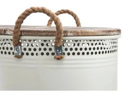 Kobolo Wäschekorb Korb HOME Gr L  40x52 cm Metall Holz mit Deckel Griffe