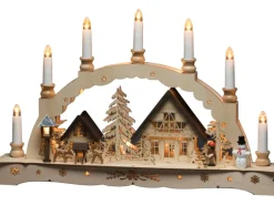 Konstsmide Holzsilhouette sieben Leuchtkerzen Naturfarben