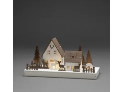 Konstsmide LED Holzsilhouette Waldhäuser mit Rentieren