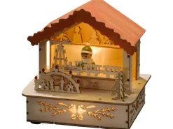 Konstsmide LED Holzsilhouette Marktstand Naturfarben orangenes Dach