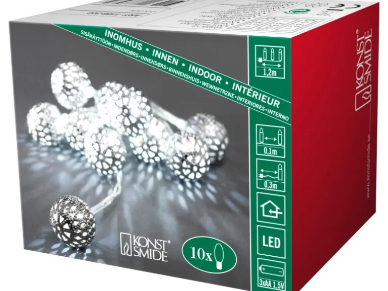 Konstsmide LED-Batterie-Lichterkette 10 Metall-Bälle Kaltweiß