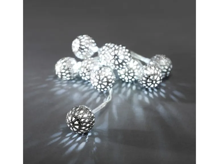 Konstsmide LED-Batterie-Lichterkette 10 Metall-Bälle Kaltweiß