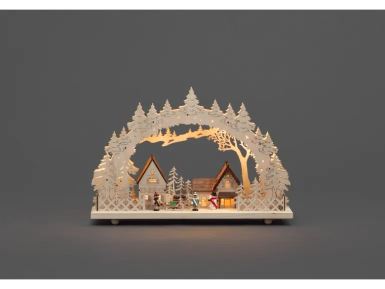 Konstsmide LED-Dorf Holz 10 warmweiße LEDs netz- oder batteriebetrieben