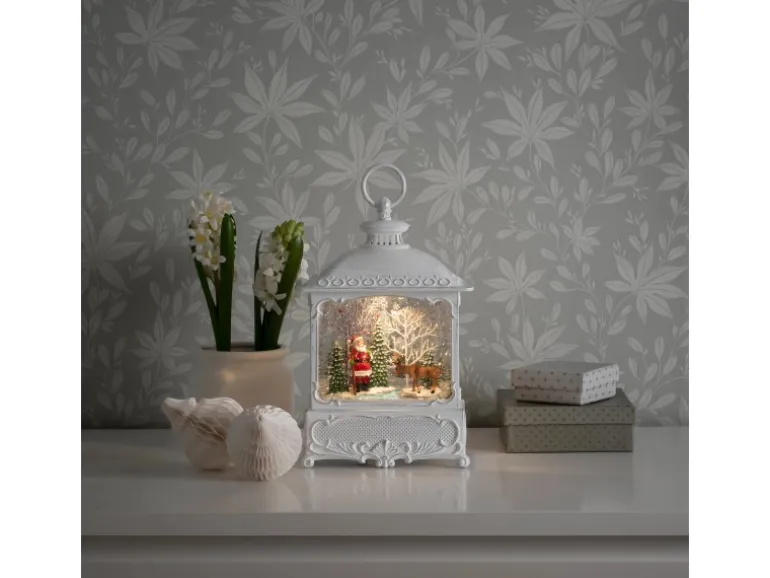Konstsmide LED-Wasserlaterne Weiß Weihnachtsmann mit Elch warmweiß innen