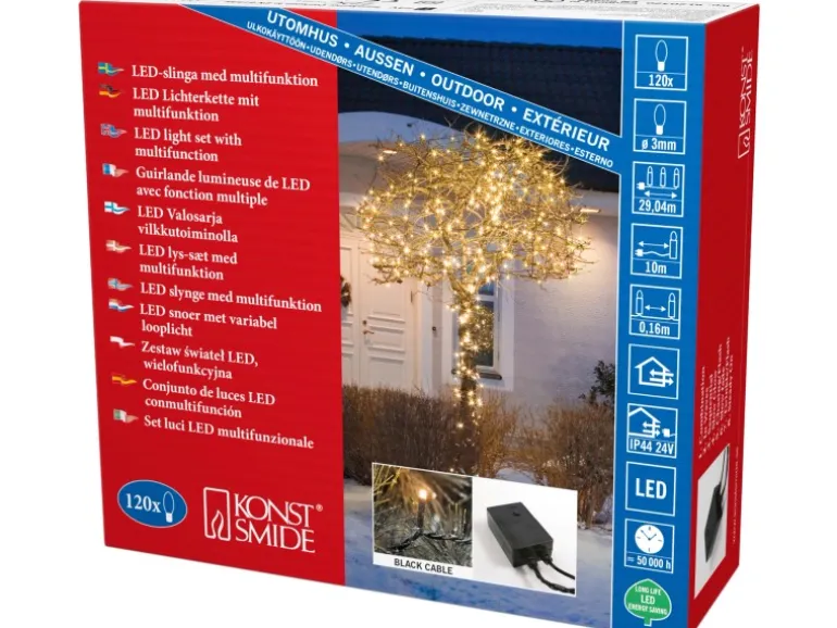 Konstsmide Micro LED Lichterkette 120 bernsteinf. LEDs Multifkt. innen und außen