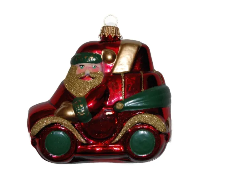 Krebs Glas Lauscha Baumschmuck Weihnachtsmann im Auto Rot 8cm