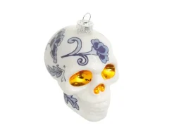 Krebs Glas Lauscha Baumschmuck Totenkopf Chinoiserie Weiß 10cm