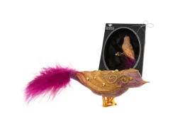 Krebs Glas Lauscha Baumschmuck Vogel mit Strasssteinen Violett 10cm