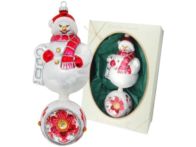Krebs Glas Lauscha Baumschmuck Doppelform Schneeman mit Reflex Weiß 20cm