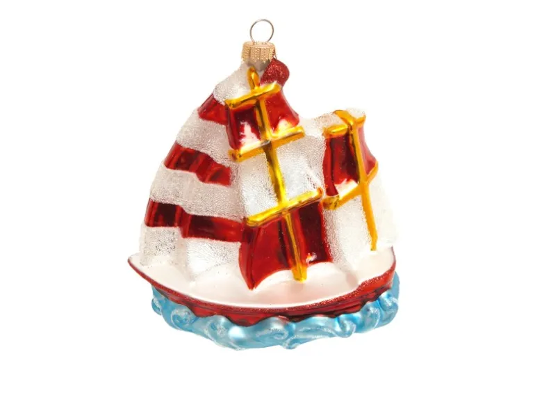 Krebs Glas Lauscha Baumschmuck Segelschiff Rot 12cm