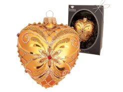 Krebs Glas Lauscha Baumschmuck Herz Strassdekor Goldfarbig 9cm