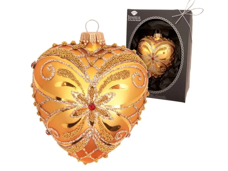 Krebs Glas Lauscha Baumschmuck Herz Strassdekor Goldfarbig 9cm