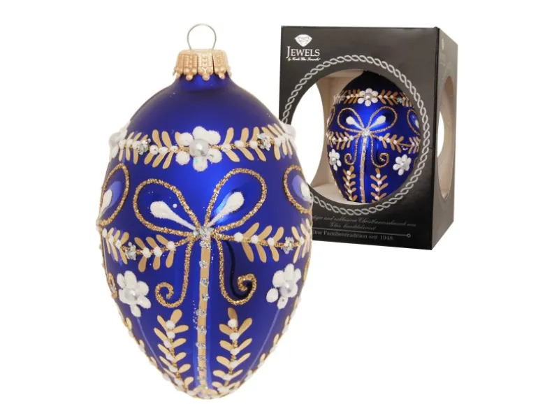 Krebs Glas Lauscha Baumschmuck Ei Im Schleifendesign Blau 10cm