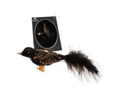 Krebs Glas Lauscha Baumschmuck Vogel mit Strasssteinen Schwarz 10cm