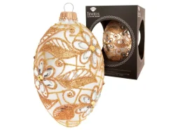 Krebs Glas Lauscha Baumschmuck Ei-Strassdekor Blumen und Blätter Silberfarbig 10cm