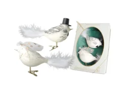 Krebs Glas Lauscha Baumschmuck Vogel Brautpaar Weiß 9cm