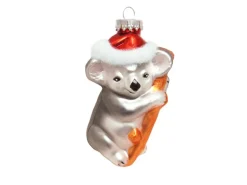 Krebs Glas Lauscha Baumschmuck Koala mit Mütze Silberfarbig 12cm