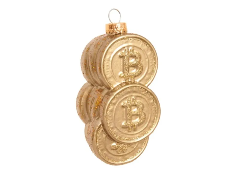Krebs Glas Lauscha Baumschmuck Bitcoin Goldfarbig 9cm
