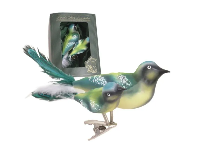 Krebs Glas Lauscha Baumschmuck Doppelvogel Blaumeise Mehrfarbig 9cm