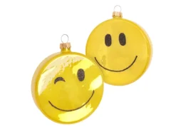 Krebs Glas Lauscha Baumschmuck Smiley Taler Gelb 8cm