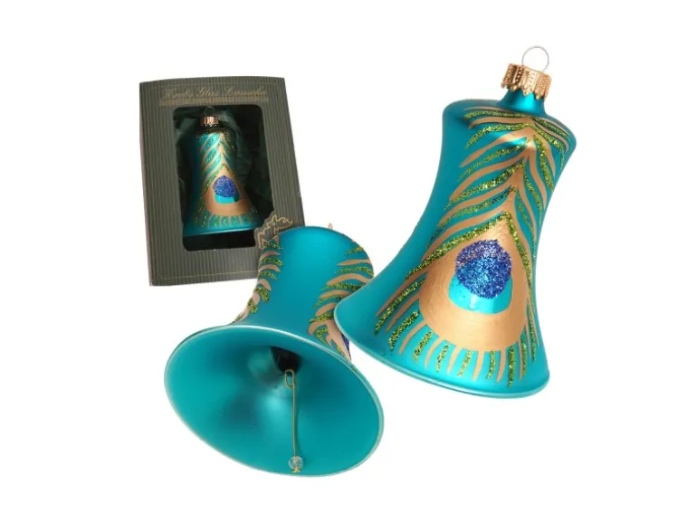 Krebs Glas Lauscha Baumschmuck Glocke Pfau Türkis 8cm