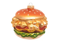 Krebs Glas Lauscha Baumschmuck Pommes-Burger Goldfarbig 10cm