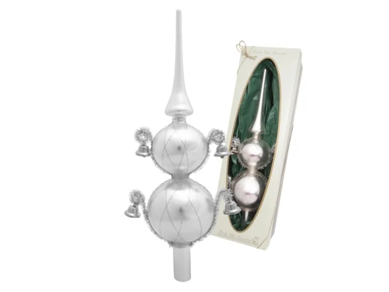 Krebs Glas Lauscha Baumspitze Glöckchen Umsponnen 2-farbig Silberfarbig 33cm