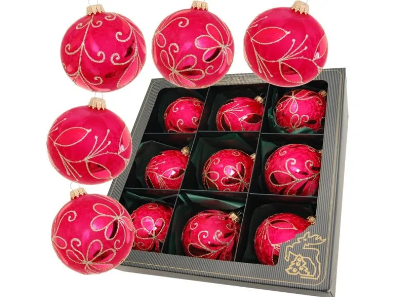 Krebs Glas Lauscha Eislack Weihnachtskugeln Rot 9-tlg. 8cm