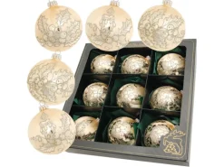 Krebs Glas Lauscha Eislack Weihnachtskugeln Gold 9-tlg. 8cm